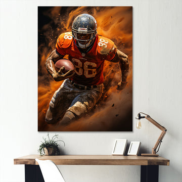 Orange Football Explosive Drives - Football Canvas Wall Art